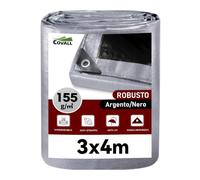 COVALL Telone Impermeabile Esterno 3x4m 155 gr/mq, HDPE Rinforzato Occhiellato Anti-UV - Telo Copritutto Antipioggia Antivento per Giardino Campeggio, Argento Nero