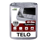 COVALL Telone Impermeabile Esterno 4x4m 155 gr/mq, HDPE Rinforzato Occhiellato Anti-UV - Telo Copritutto Antipioggia Antivento per Piscina Auto Giardino Campeggio, Argento Nero