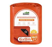 COVALL Telone Impermeabile Occhiellato 6x8m con Protezione UV - Telo da Esterno 160 g/m² per Copertura, Campeggio (Sotto Tenda), Giardino, Gazebo - Antipioggia e Copritutto - Arancione Brillante