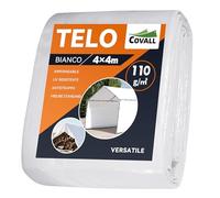 COVALL Telone Impermeabile per Esterno 4x4 m, Telo Occhiellato Rinforzato in HDPE 110g/㎡, Copertura per Piscina Auto, Mobili da Giardino, Antipioggia e Antivento, Bianco