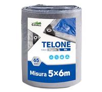 Covall Telone Occhiellato Leggero Argento/Blu Antistrappo Impermeabile Antivento e Resistente ai Raggi UV per Auto,Camion,RV,Casa,Tenda,Barca,Piscina Telo 65g/m² （5x6）