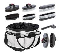 Covalliero QHP - Set per la cura dei cavalli con custodia per la pulizia, set da 6 pezzi con cardante, pettine, spazzola per criniera, raschietto per zoccoli e spazzola per lucidare il pelo