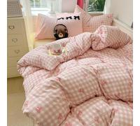 Covebett Biancheria da letto 135 x 200 cm, motivo a quadri rosa e bianco con fiocchi, copripiumino da ragazza, 2 pezzi, stile moderno a quadri, in morbida microfibra, con chiusura lampo e federa 80 x