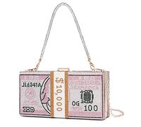 Covelin Borsa a pochette da donna con strass, borsa da sera in strass, Rosa, Small