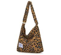 Covelin Borsa a tracolla da donna, in tela, stile retrò, di grandi dimensioni, stile casual, Marrone leopardato., Medium