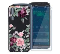 Cover + 2 Pezzi Vetro Temperato per Doro 8050 (5.45"), WXPPJ Silicone Protettivo Custodia Nero Morbido TPU Case e 9H Glass Alta qualità Film Protettivo per Doro 8050 - Peonia Fiori