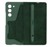 Cover a libro per Z Fold5 effetto carbonio portacarte slot pennino verde