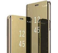 Cover A16 per Samsung A16 Clear View Flip Case con finitura a specchio effetto custodia rigida in PC+PU pelle custodia per Samsung Galaxy A16 5G con cavalletto 360 Full Body Antiurto Cover (Oro)