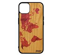 Cover Apple iPhone 14+ Plus Legno Silicone Mappa Mondo Case Paesi economici Terra Texture Smartphone Atlas Custodia Design Rosa Telefono