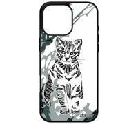 Cover Apple per iPhone 16 Pro Max Silicone Gatto Pittura Gattino Colore Nero e Bianco Tatuaggio Piccolo azteco Animali Cover 4G Grigio Arte