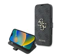 Custodia flip Guess 4G Metal Logo per iPhone 16 - Nero/Oro