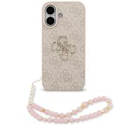 Cover Case iPhone 17 Guess In Pelle Rosa Con Grande Logo Color Oro E Catena