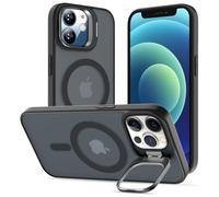 Cover Cavalletto per iPhone 12/12 Pro, Compatibile con MagSafe, Magnetica Custodia con Supporto per Fotocamera Regolabile Integrato Traslucida Opaca Antiurto Protettiva Resistente Case, Nero