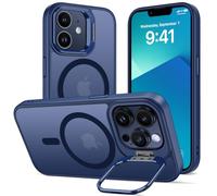Cover Cavalletto per iPhone 12, Compatibile con MagSafe, Magnetica Custodia con Supporto per Fotocamera Regolabile Integrato Traslucida Opaca Antiurto Protettiva Resistente Case,Blu Profondo