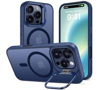 Cover Cavalletto per iPhone 16 Pro, Compatibile con MagSafe, Magnetica Custodia con Supporto per Fotocamera Regolabile Integrato Traslucida Opaca Antiurto Protettiva Resistente Case,Blu Profondo