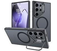 Cover Cavalletto per Samsung Galaxy S25 Ultra Compatibile con MagSafe, Magnetica Custodia per MagSafe con Supporto Fotocamera Integrato Traslucida Opaca Posteriore Sottile Antiurto Case, Nero