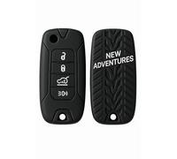 Cover Chiave in Silicone - Compatibile con Jeep Renegade - Design Antiscivolo con Battistrada "New Adventures", Protezione Antigraffio e Antiurto per Telecomando, Facile Accesso ai Pulsanti (Nero)
