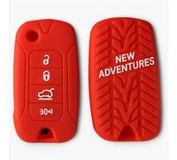 Cover Chiave in Silicone - Compatibile con Jeep Renegade - Design Antiscivolo con Battistrada "New Adventures", Protezione Antigraffio e Antiurto per Telecomando, Facile Accesso ai Pulsanti (Rosso)