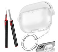 Cover Compatibile con AirPods 4 2024 con penna per la pulizia e fibbia rotonda Custodia protettiva in TPU morbido per Apple AirPods 4rd pen blocco di sicurezza supporto per telefono di emergenza