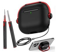 Cover Compatibile con AirPods 4 2024 con penna per la pulizia e fibbia rotonda Custodia protettiva in TPU morbido per AirPods 4rd blocco di sicurezza supporto per telefono di emergenza (Black)