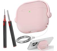 Cover Compatibile con AirPods 4 2024 con penna per la pulizia e fibbia rotonda Custodia protettiva in TPU morbido per AirPods 4rd blocco di sicurezza supporto per telefono di emergenza (Pink)