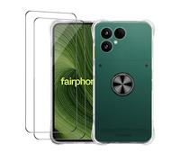Cover Compatibile con fairphone 6, Custodia Trasparente Silicone con Anello Ruotabile Cavalletto, Quattro Angoli Anti-Caduta Crystal Clear Case - Anello Nero
