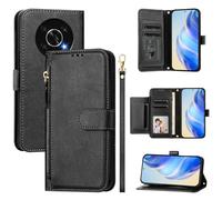Cover Compatibile con Honor Magic 4 Lite,Compatibile con Honor X9 4G ANY-LX1 ANY-LX2 ANY-LX3 / X9 5G ANY-NX1 / X30 5G Flip PU pelle zip portafoglio custodia del telefono cellulare Black