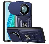 Cover Compatibile con Honor Magic 6 lite,Con Slot per Schede e Copertura per Lente Fotocamera Scorrevole,360°Rotante Anello Hard PC Back Cover e TPU Bumper AntiGraffio Antiurto Case,Blu