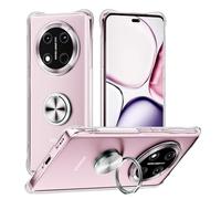 Cover Compatibile con Honor Magic 7 Lite 5G, Custodia Trasparente Silicone con Anello Ruotabile Cavalletto, Quattro Angoli Anti-Caduta Crystal Clear Case - Anello Argento