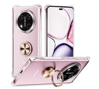 Cover Compatibile con Honor Magic 7 Lite 5G, Custodia Trasparente Silicone con Anello Ruotabile Cavalletto, Quattro Angoli Anti-Caduta Crystal Clear Case - Anello d'oro