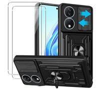 Cover Compatibile con HONOR X7b/HONOR 90 Smart + Vetro Temperato[2 Pack],con slot per Schede e Copertura per Lente Fotocamera Scorrevole,360°Rotante Anello Supporto,Nero