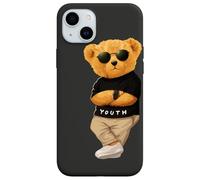 Cover Compatibile con iPhone Orsetto Cool - Custodia TPU Morbida Antiurto - Design Orso con Occhiali da Sole, T-shirt “YOUTH” - Slim, Elegante, Nera o Trasparente (NERA, iPhone 15)