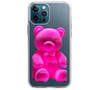 Cover Compatibile con iPhone Orsetto Rosa - Custodia Morbida in TPU per iPhone 12 13 14 15 16 SE - Design Teddy Bear Fluffy Kawaii - Antiurto, Slim, in Versione Trasparente o Nera