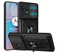 Cover Compatibile con Motorola Edge 40 Pro ,Con Slot per Schede e Copertura per Lente Fotocamera Scorrevole,360°Rotante Anello Hard PC Back Cover e TPU Bumper AntiGraffio Antiurto Case,Nero