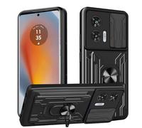 Cover Compatibile con Motorola Edge 50 Fusion 5G,Con Slot per Schede e Copertura per Lente Fotocamera Scorrevole,360°Rotante Anello Hard PC Back Cover e TPU Bumper AntiGraffio Antiurto Case,Nero