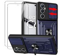 Cover Compatibile con Realme C65 4G + Vetro Temperato[2 Pack],con slot per Schede e Copertura per Lente Fotocamera Scorrevole,360°Rotante Anello Supporto,Blu