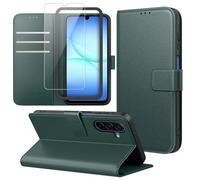 Cover Compatibile con Samsung Galaxy A17 4G/ 5G, con 1 Pezzo Vetro Temperato Pellicola Protettiva e 1 Pezzo Strumento di Installazione Semplice, Premium Pelle PU Libro Flip Custodia - Verde