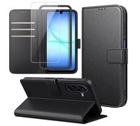 Cover Compatibile con Samsung Galaxy A17 4G/ 5G, con 1 Pezzo Vetro Temperato Pellicola Protettiva e 1 Pezzo Strumento di Installazione Semplice, Premium Pelle PU Libro Flip Custodia - Nero