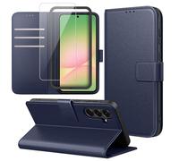 Cover Compatibile con Samsung Galaxy A56 5G, con 1 Pezzo Vetro Temperato Pellicola Protettiva e 1 Pezzo Strumento di Installazione Semplice, Premium Pelle PU Libro Flip Custodia - Blu