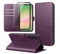 Cover Compatibile con Samsung Galaxy A56 5G, con 1 Pezzo Vetro Temperato Pellicola Protettiva e 1 Pezzo Strumento di Installazione Semplice, Premium Pelle PU Libro Flip Custodia - Viola