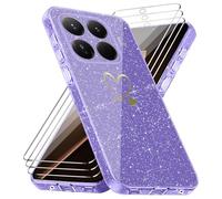 Cover Compatibile con Xiaomi 15T Pro 5G, con 3 Pezzi Vetro Temperato Pellicola Protettiva, Glitter e Antimpronta Custodia, Antigraffio e Morbido Caso - Viola