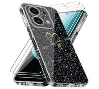 Cover Compatibile con Xiaomi Redmi 15C 4G/ 5G / Poco C85 EU Versione (Non per Global Versione), con 3 Pezzi Vetro Temperato Pellicola Protettiva, Glitter e Antimpronta Custodia - Nero