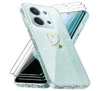 Cover Compatibile con Xiaomi Redmi 15C 4G/ 5G / Poco C85 EU Versione (Non per Global Versione), con 3 Pezzi Vetro Temperato Pellicola Protettiva, Glitter e Antimpronta Custodia - Trasparente
