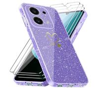 Cover Compatibile con Xiaomi Redmi 15C 4G/ 5G / Poco C85 EU Versione (Non per Global Versione), con 3 Pezzi Vetro Temperato Pellicola Protettiva, Glitter e Antimpronta Custodia - Viola