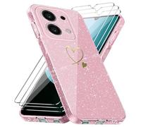 Cover Compatibile con Xiaomi Redmi 15C 4G/ 5G / Poco C85 EU Versione (Non per Global Versione), con 3 Pezzi Vetro Temperato Pellicola Protettiva, Glitter e Antimpronta Custodia - Rosa