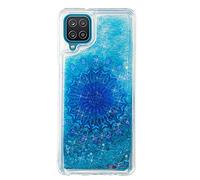 Cover Compatibile per Samsung Galaxy A12 Glitter Liquido Trasparente Silicone 3D Disegni Antiurto Bling Case Transparent Kawaii Cover Bumper Custodia per Donna Uomo Mandala Blu