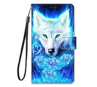 Cover Compatibile per Samsung Galaxy A25 4G 5G Silicone PU Pelle Portafoglio Libro Animale Motivo Case Antiurto Bumper Magnetica Flip Protettiva Resistente Custodia (Lupo)