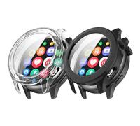 Cover Compatibile per Xiaomi Watch S4 Custodia con Protezione Schermo Rotondo Durezza PC con Vetro Temperato Case per Xiaomi Watch S4 eSIM (Nero + Chiaro)