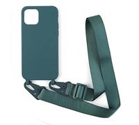 Cover con Collana Compatibile con iPhone 12/12 Pro 6.1,Case con Laccio per Il Collo Custodia con Cordino Soft silicone Case,Verde scuro