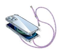 Cover con Collana Compatibile con iPhone 14 Plus,Case con Laccio per Il Collo Custodia con Cordino,Trasparente Arcobaleno blu